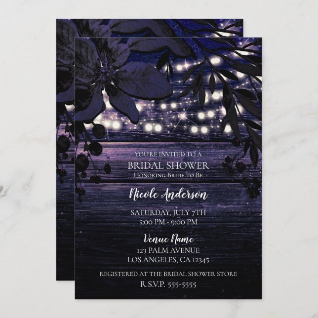Convites Chá de panela das Luzes da Madeira Floral Roxo Esc (Frente/Verso)