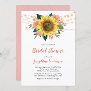 Convites Chá de panela das Luzes de Rosa de girassol