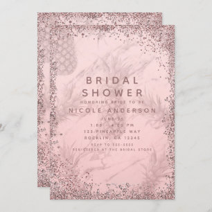 Convites Chá de panela de abacaxi rosa rosa Dourado com bri