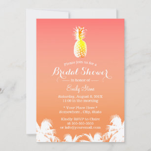 Convites Chá de panela de abacaxi tropical e palmeiras