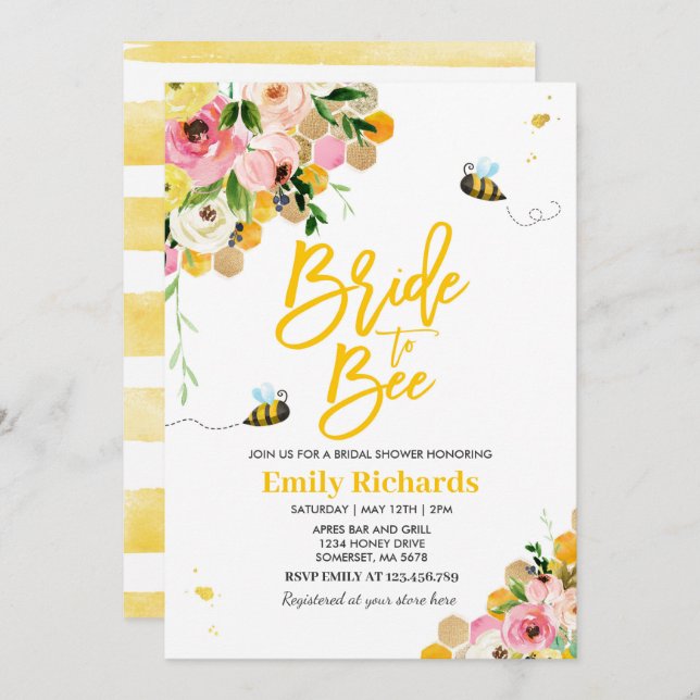 Convites Chá de panela De Abelhas De Noiva Para Abelha (Frente/Verso)