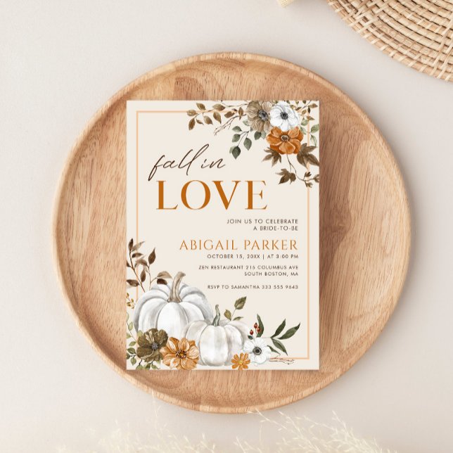 Convites Chá de panela de Abóbora Branca em Queda (Fall Rustic Floral Pumpkin Bridal Shower Invitation)