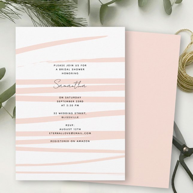 Convites Chá de panela de Abstrato de Arte com Linhas Rosa  (Modern Blush Pink Lines Abstract Art Bridal Shower Invitation)