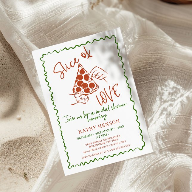 Convites Chá de panela De Amor Desenhado Pela Mão Whimsical (Slice Of Love Bridal Shower Invitation, Whimsical Love Bridal Shower Invitation, Pizza Slice Drawn)