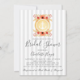 Convites Chá de panela de Âncora Floral Dourada