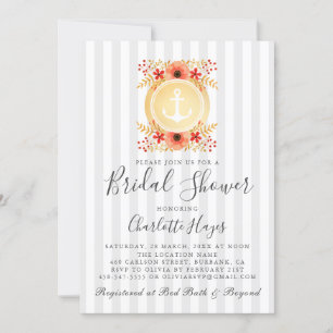 Convites Chá de panela de Âncora Floral Dourada