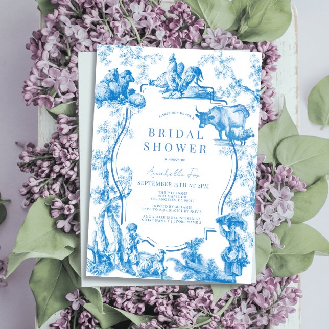 Convites Chá de panela de animais Fazenda francês azul (Criador carregado)