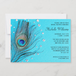 Convites Chá de panela de Aqua Peacock Feather Jewels