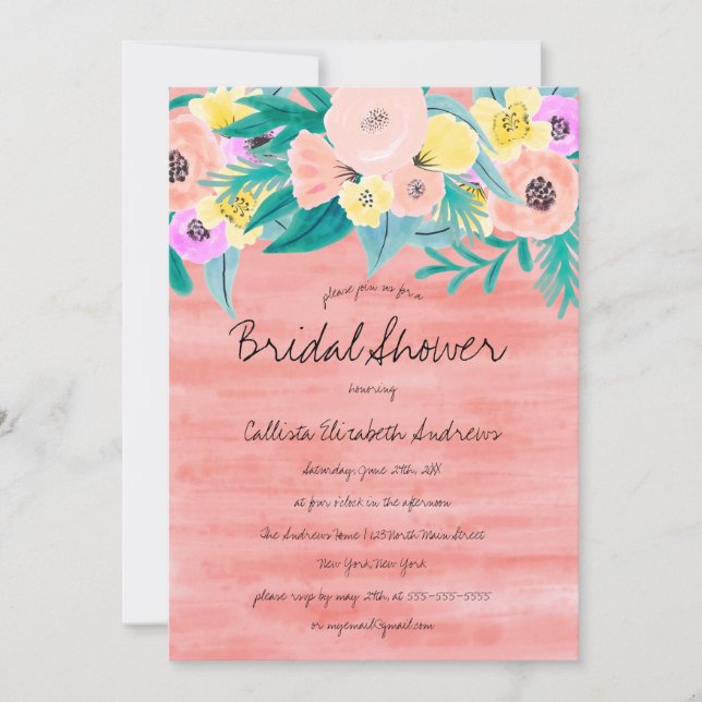 Convites Chá de panela de Aquarela Amarelo-Girassol (Frente)