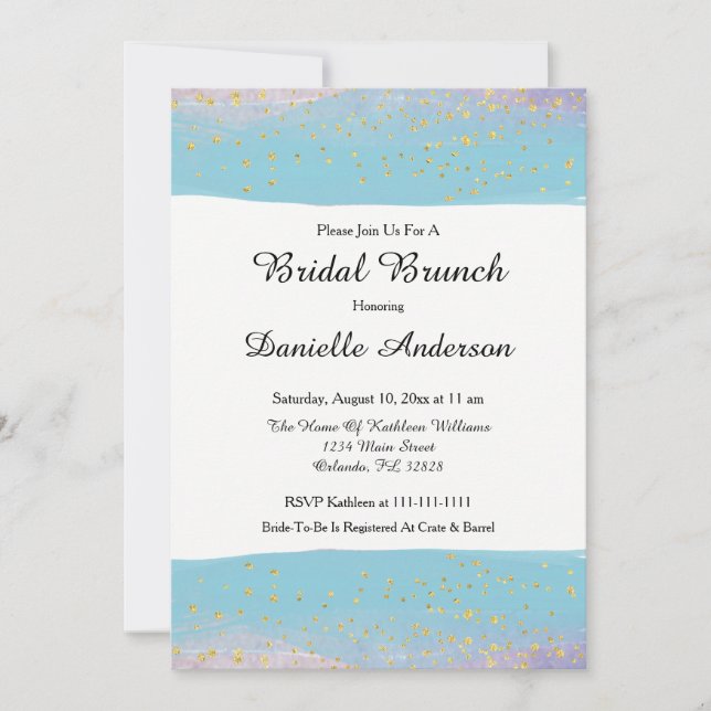 Convites Chá de panela de Aquarela Azul e Dourado (Frente)