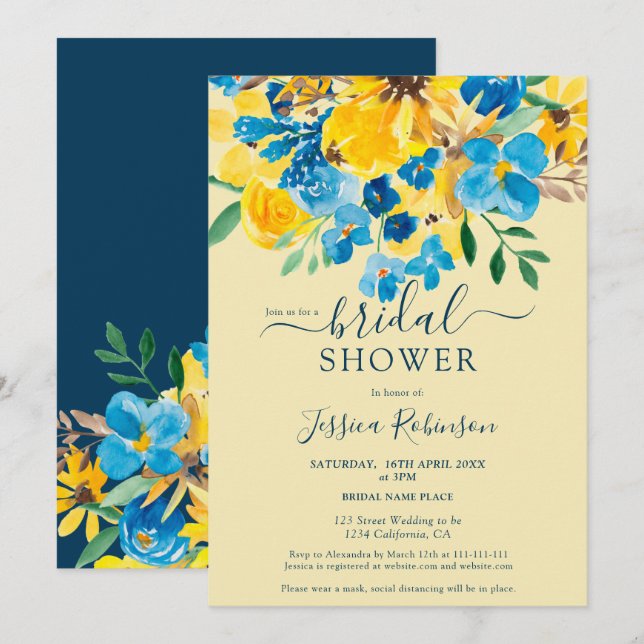 Convites Chá de panela de aquarela azul-russa (Frente/Verso)