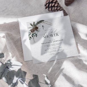 Convites Chá de panela de Aquarela Chic Boho de inverno Ele