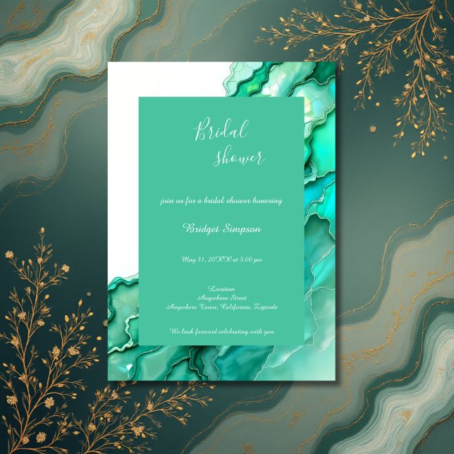 Convites chá de panela de Aquarela Chic Emerald Teal Marble (Criador carregado)