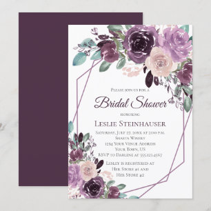 Convites Chá de panela de Aquarela da Mauve Purple Sangria