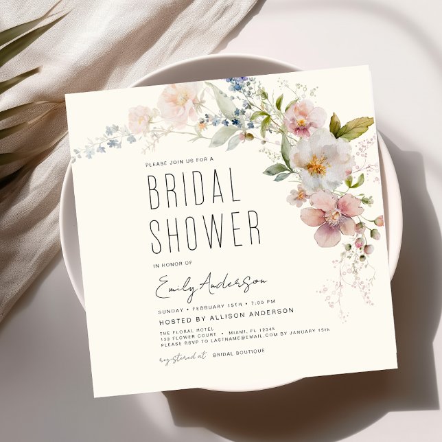 Convites Chá de panela de Aquarela das Flores de Jardim Ele (Criador carregado)
