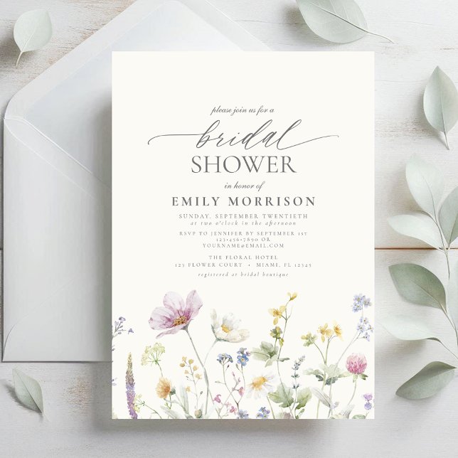 Convites Chá de panela de Aquarela das Flores de Jardim Ele (Criador carregado)