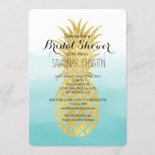 Convites Chá de panela de Aquarela de Ananás Dourado Glam
