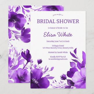 Convites Chá de panela de Aquarela de Blooms Roxos PERSONAL