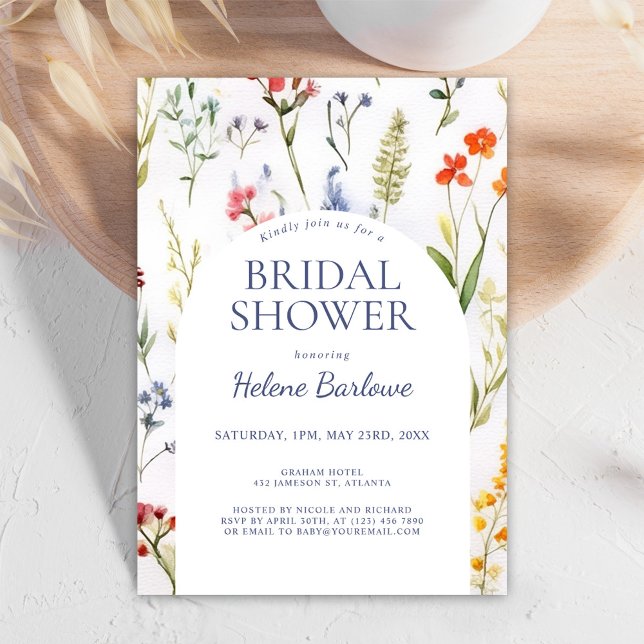 Convites Chá de panela de Aquarela de Flores Selvagens (Whimsical Wildflower Watercolor Bridal Shower Invitation)