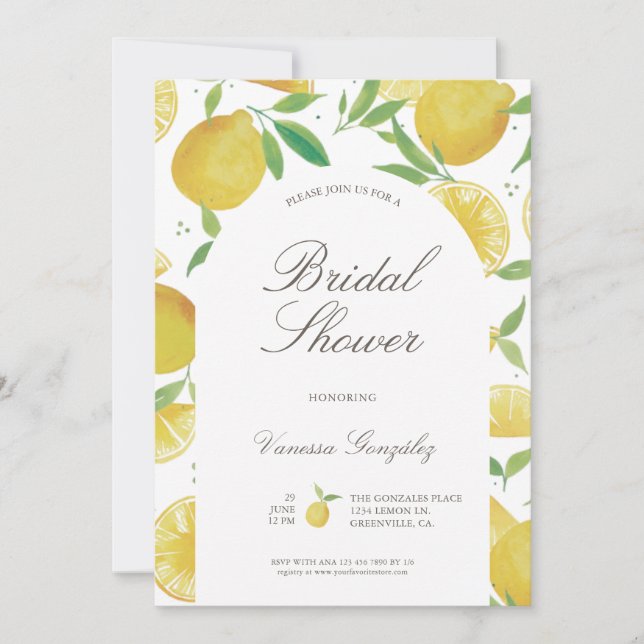 Convites Chá de panela de Aquarela de Lemon (Frente)