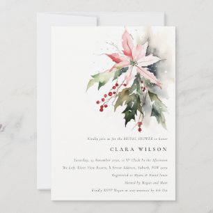Convites Chá de panela de Aquarela de Poinsettia Berry Foli