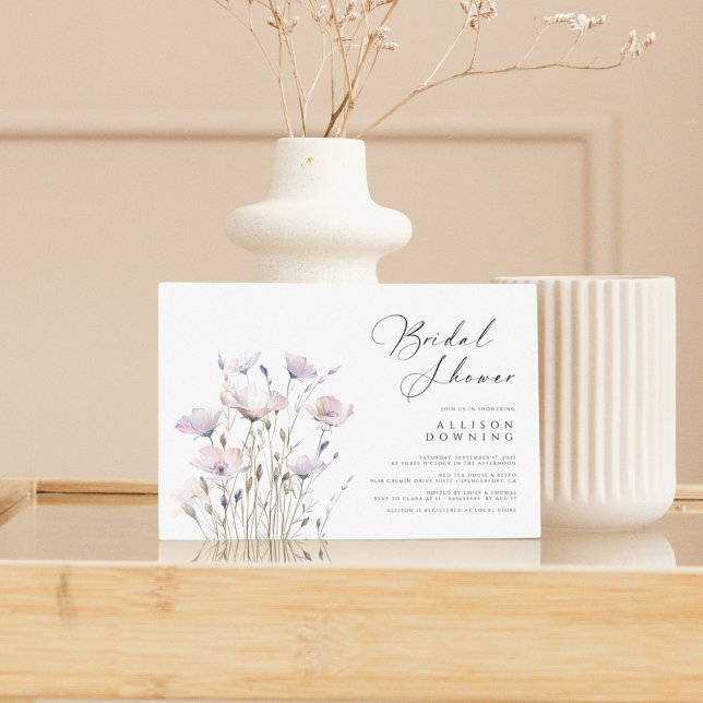 Convites Chá de panela de Aquarela (Elegante Script, Branco (Personalized Watercolor Bridal Shower (Elegant Script, White) Invitation)