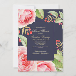 Convites Chá de panela de Aquarela Floral Azul marinho