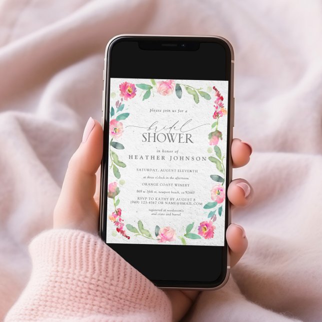 Convites Chá de panela de Aquarela Floral Quente-Rosa Elega (Criador carregado)