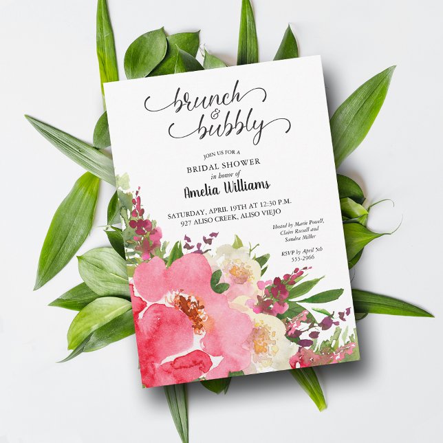 Convites Chá de panela de Aquarela Floral Rosa (Pink Floral Watercolor Bridal Shower Invitations - INSTANT DOWNLOAD and/or PRINTED)
