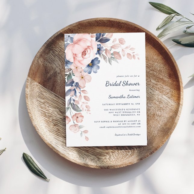 Convites Chá de panela de Aquarela Floral Rosa (Pink Floral Watercolor Script Garden Bridal Shower Invitation)