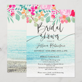 Convites Chá de panela de aquarela floral rosa com foto de 