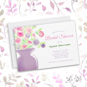 Convites Chá de panela de Aquarela Floral roxa e rosa