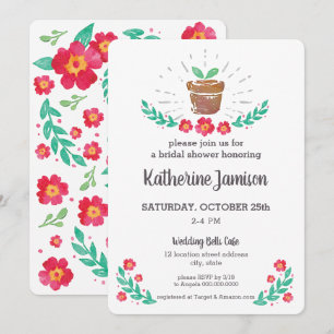 Convites Chá de panela de Aquarela Floral Vermelha de Plan