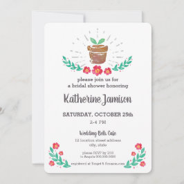 Convites Chá de panela de Aquarela Floral Vermelha de Plant