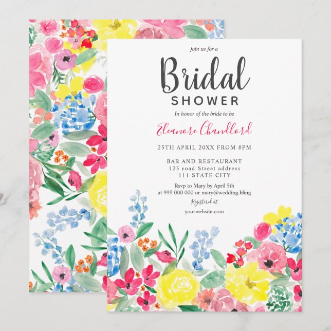 Convites Chá de panela de aquarela floral vermelho-russo (Frente/Verso)