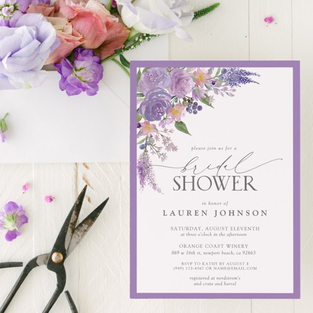 Convites Chá de panela de Aquarela Lilac Lavanda Elegante (Bridal Shower Invitation!)