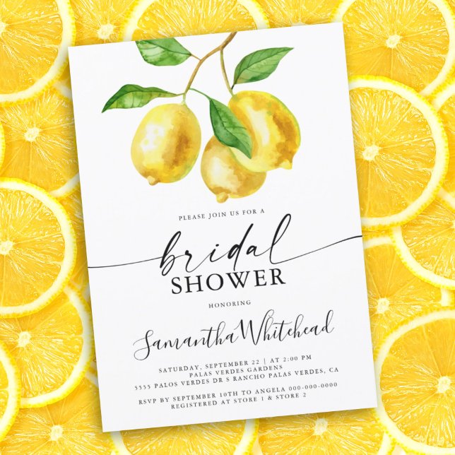 Convites Chá de panela de Aquarela Limão (Lemon citrus watercolor bridal shower invitation. This card is perfect for the summer bride to be.)