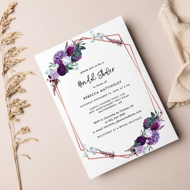 Convites Chá de panela de Aquarela Puro Floral (Purple Floral Bridal Shower Invitation Card)