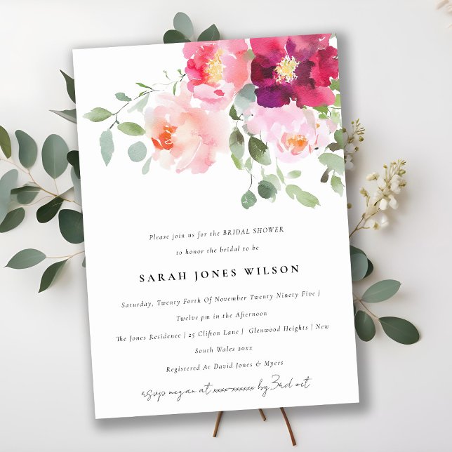 Convites Chá de panela de Aquarela Rosa do Bordo Rosa (Criador carregado)