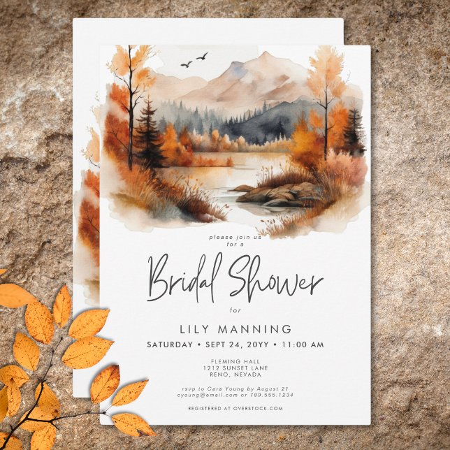 Convites Chá de panela de Aquarela Russo Fall Mountain (Rustic Fall Mountain Watercolor Bridal Shower Invitation)