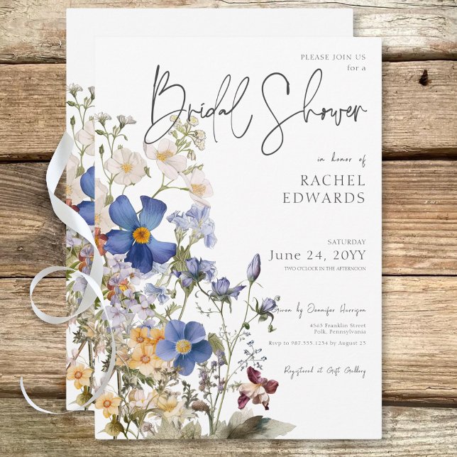 Convites Chá de panela de Aquarela Rustic Meadow Wildflower (Rustic Meadow Wildflowers Watercolor Bridal Shower Invitation)