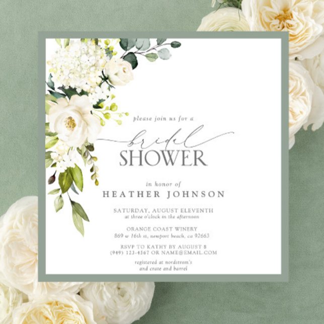 Convites Chá de panela de Aquarela Verde da Cinza Branca El (Easily personalize this beautiful bridal shower invitation for a very special event!)