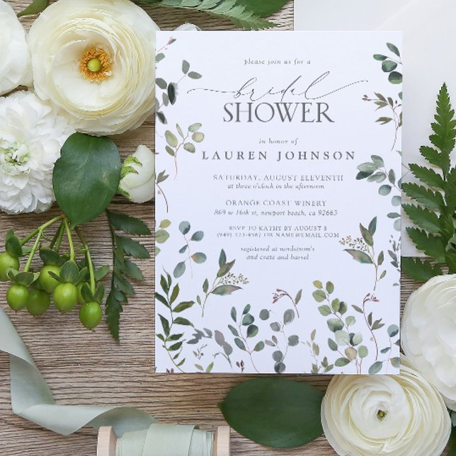 Convites Chá de panela de Aquarela Verde Eucalyptus (Sage Green Eucalyptus Watercolor Bridal Shower Invitation!)