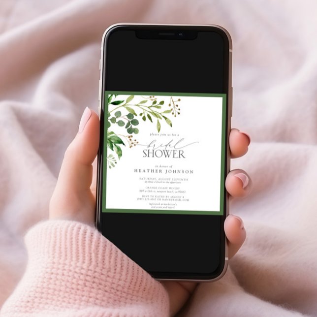 Convites Chá de panela de Aquarela Verde Oleícola Elegante (Criador carregado)