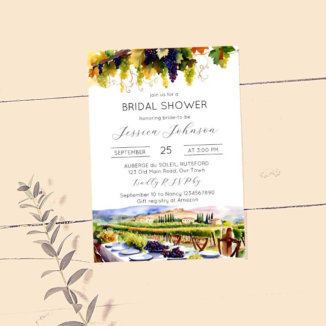 Convites Chá de panela de aquarelas de Napa Valley (Vineyard themed bridal shower editable template invitation instant digital download watercolor vines)