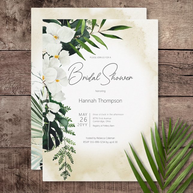 Convites Chá de panela de Aquarelas Tropicais Boho (Boho Tropical Sand Watercolor Bridal Shower Invitation)