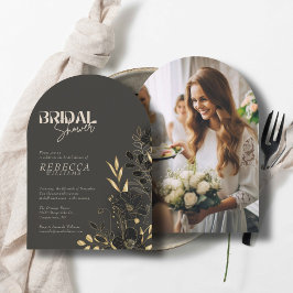 Convites Chá de panela de Arca Fotográfica Floral 1 Dourado