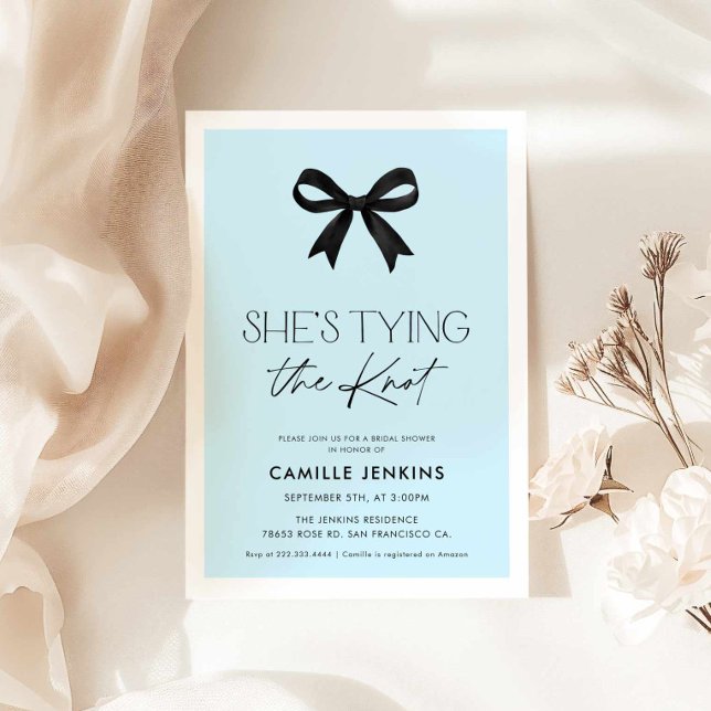 Convites Chá de panela de Arco Casando (Blue She's tying the knot bridal shower invite)