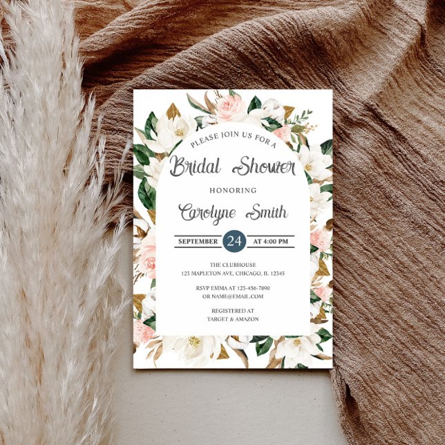 Convites Chá de panela de Arco da Magnolia Branca e Rosa (Criador carregado)