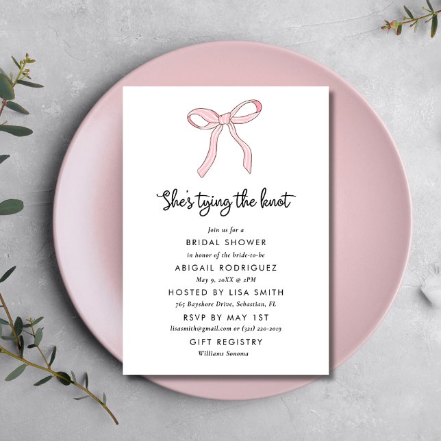 Convites Chá de panela de Arco de coquete rosa simples (Simple Pink Coquette Bow Bridal Shower Invitation)